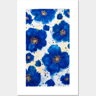 Blue watercolor floral pattern Posters and Art